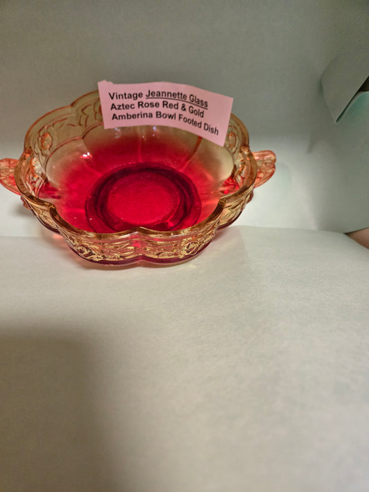 Jeanette Glass -Aztez Rose Red and Gold -Amberina bowl, footed dish